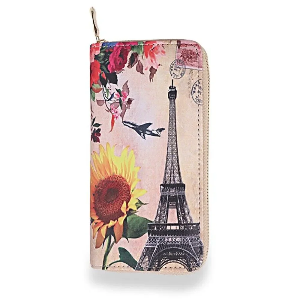 Eiffel Tower Womens Clutch Wallet Large Wristlet Zipper Clutch Travel Purse